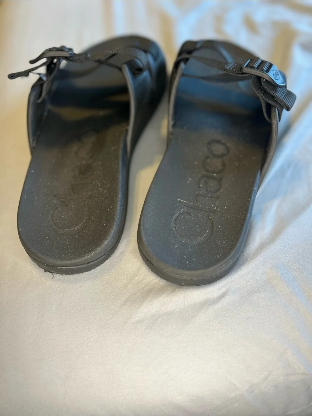 Chaco Men’s Black Strappy Slide Sandals Size M12 Adjustable Wear Near Toes